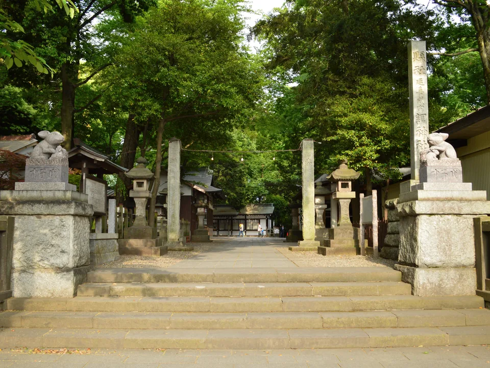緑に包まれた調神社の入口